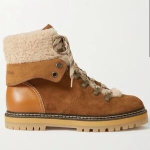 SEE BY CHLOÉ
Eilieen shearling-lined suede and leather ankle boots in TAN